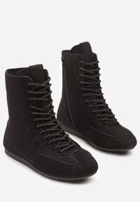 Born2be - Czarne Sznurowane Sneakersy w Stylu Bokserskim Havanne. Okazja: na co dzień. Kolor: czarny. Materiał: jeans #5
