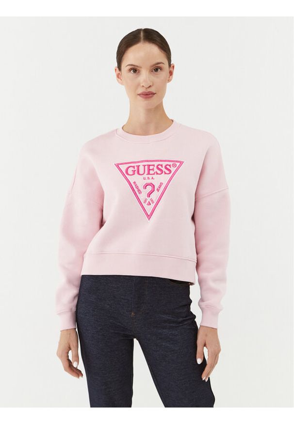 Guess Bluza W3BQ11 K9Z21 Różowy Regular Fit. Kolor: różowy. Materiał: syntetyk