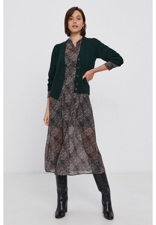 Sisley Kardigan damski kolor zielony. Okazja: na co dzień. Kolor: zielony. Styl: casual