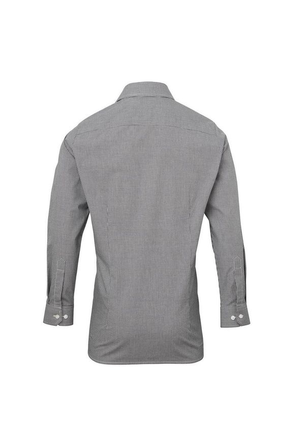 PREMIER - Męska Koszula Z Długim Rękawem Gingham Micro Checked. Kolor: biały, wielokolorowy, czarny. Długość rękawa: długi rękaw. Długość: długie