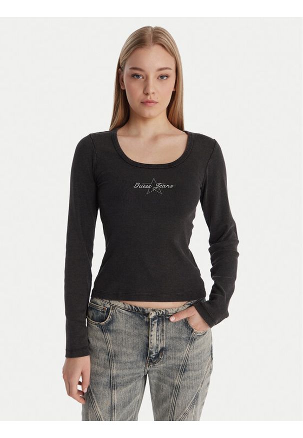 Guess Jeans Bluzka W6RP24 KA0H1 Szary Slim Fit. Kolor: szary. Materiał: bawełna