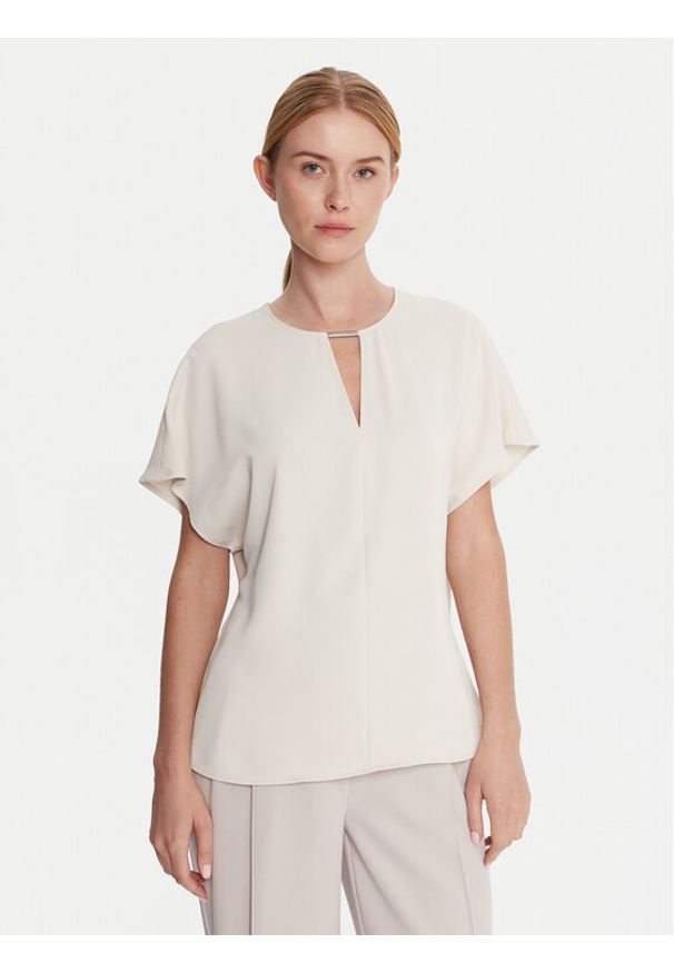 Calvin Klein Bluzka LV044C196G Écru Regular Fit. Kolor: kremowy. Materiał: syntetyk