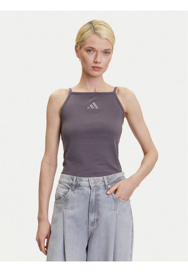 Adidas - adidas Top ALL SZN Rib JJ1223 Szary Slim Fit. Kolor: szary. Materiał: bawełna