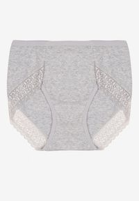 Renee - Szare Bawełniane Majtki Figi Zdobione Koronką Idilene. Kolekcja: plus size. Kolor: szary. Materiał: koronka, bawełna. Wzór: koronka, aplikacja