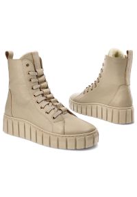 CheBello - Beżowe Botki Chebello Ocieplane Skórzane Buty Damskie. Okazja: na spacer, na co dzień. Kolor: beżowy. Materiał: skóra. Styl: casual, sportowy #9