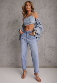 Renee - Niebieskie Basic Jeansy Mom z Bawełny Nemortia. Okazja: na co dzień. Stan: podwyższony. Kolor: niebieski. Styl: vintage, casual #8