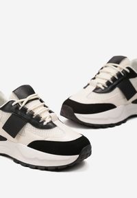 Born2be - Beżowo-Czarne Sneakersy Ozdobione Siateczką z Elastycznym Wiązaniem Eriave. Nosek buta: okrągły. Zapięcie: sznurówki. Kolor: beżowy. Materiał: materiał. Wzór: aplikacja. Obcas: na obcasie. Wysokość obcasa: niski #3