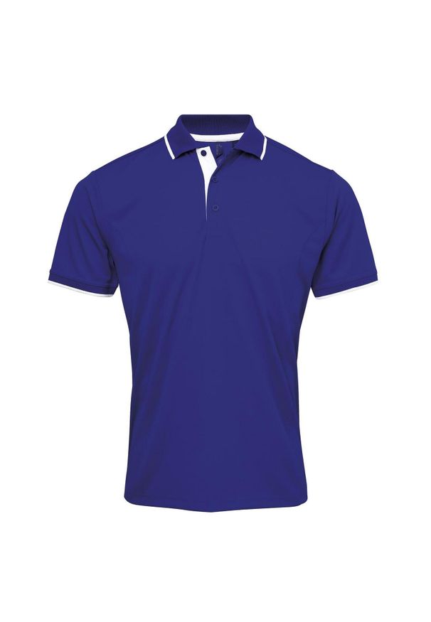 PREMIER - Męska Koszulka Polo Coolchecker Contrast. Typ kołnierza: polo. Kolor: niebieski, wielokolorowy, biały