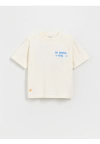 Reserved - Bawełniany t-shirt z nadrukiem - biały. Kolor: biały. Materiał: bawełna. Wzór: nadruk