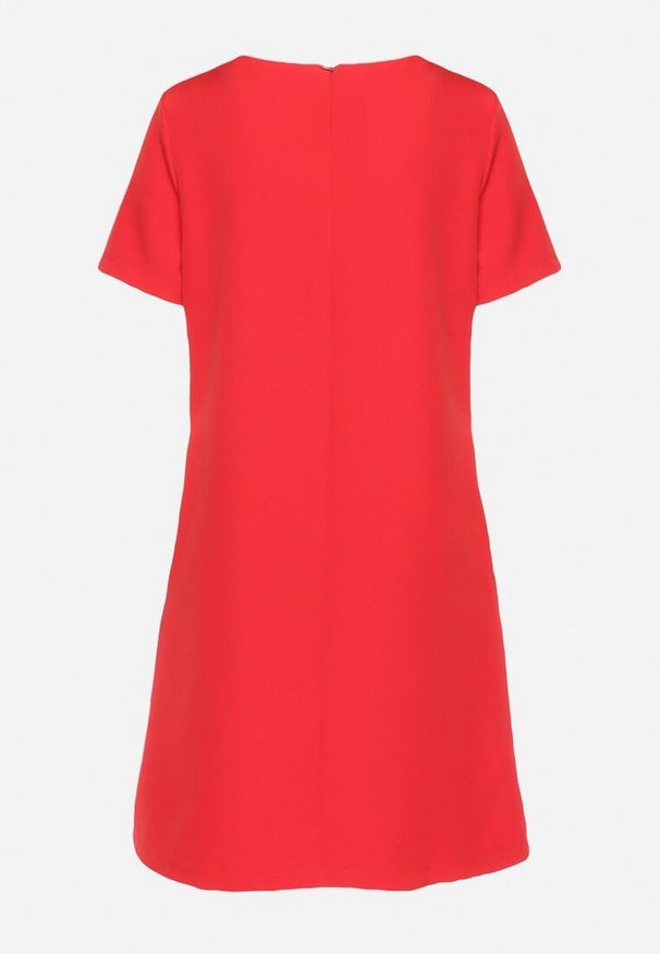 Born2be - Czerwona Sukienka Trapezowa Mini z Kieszeniami Hreona. Kolor: czerwony. Typ sukienki: trapezowe. Długość: mini