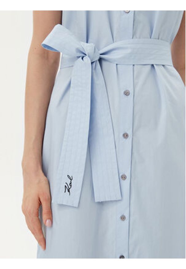 Karl Lagerfeld - KARL LAGERFELD Sukienka letnia A2W13004 Błękitny Regular Fit. Typ kołnierza: dekolt w karo. Kolor: niebieski. Materiał: bawełna. Sezon: lato