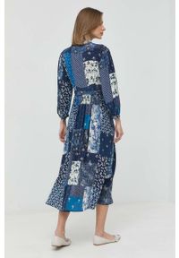 Weekend Max Mara sukienka jedwabna kolor granatowy midi rozkloszowana. Kolor: niebieski. Materiał: jedwab. Typ sukienki: rozkloszowane. Długość: midi #6