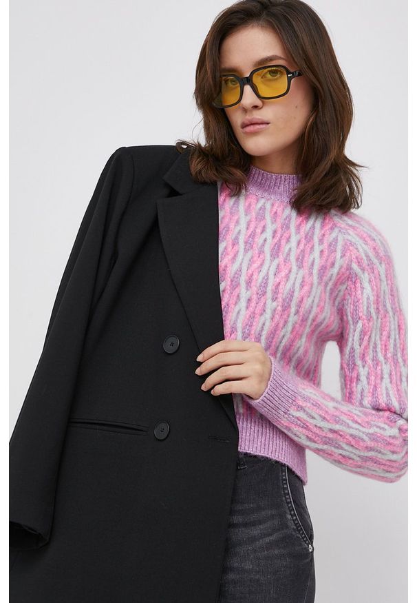 only - Only Sweter damski kolor różowy. Kolor: różowy. Materiał: dzianina. Długość rękawa: raglanowy rękaw