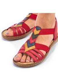 Komfortowe sandały damskie wsuwane z gumkami czerwone Rieker 60804-33. Zapięcie: bez zapięcia. Kolor: czerwony #11