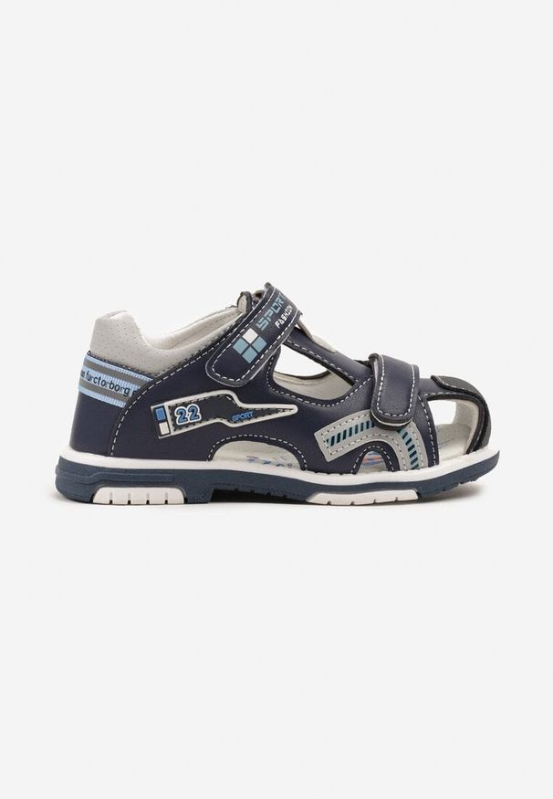 Born2be - Niebieskie Sandały z Geometrycznym Wzorem Linasenia. Okazja: na co dzień. Zapięcie: rzepy. Kolor: niebieski. Wzór: geometria. Styl: casual, klasyczny