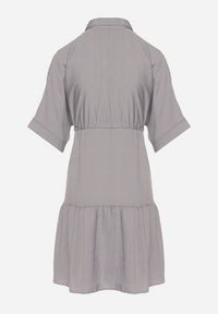 Born2be - Szara Sukienka Koszulowa z Wiskozy z Kołnierzykiem i Wiązaniem Nanieria. Okazja: na co dzień. Kolor: szary. Materiał: wiskoza. Długość rękawa: krótki rękaw. Typ sukienki: koszulowe. Styl: boho, casual #5