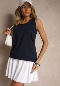 Renee - Granatowa Basicowa Koszulka z Bawełny Zirevina. Kolor: niebieski. Materiał: bawełna