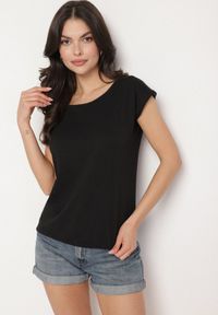 Born2be - Czarny Bawełniany T-shirt w Klasycznym Stylu Raliessa. Okazja: na co dzień. Kolor: czarny. Materiał: bawełna. Sezon: lato, wiosna. Styl: klasyczny
