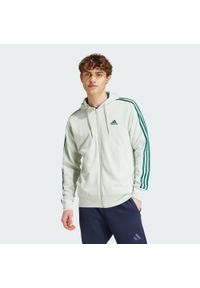 Adidas - Essentials French Terry 3-Stripes Full-Zip Hoodie. Typ kołnierza: kaptur. Kolor: zielony