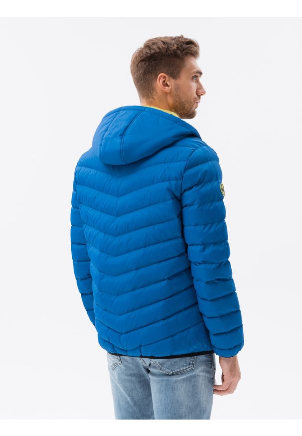 Niebieska kurtka Ombre Clothing z kapturem, na wiosnę