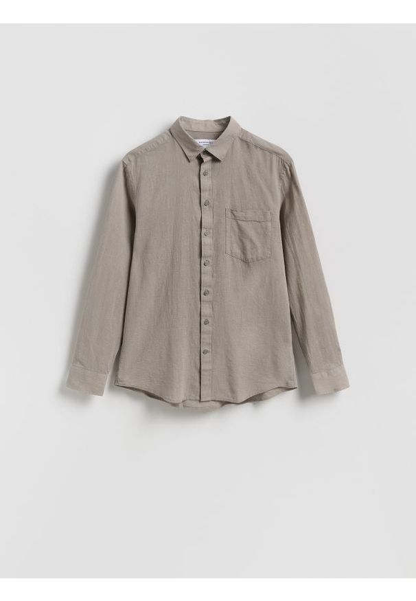 Reserved - Koszula regular fit z lnem - beżowy. Kolor: beżowy. Materiał: len