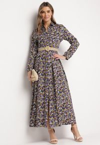 Born2be - Fioletowa Sukienka Sereileh. Kolor: fioletowy. Długość rękawa: długi rękaw. Wzór: kolorowy, kwiaty. Typ sukienki: koszulowe. Długość: maxi #4