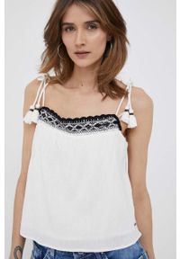 Pepe Jeans top bawełniany Beni kolor biały. Kolor: biały. Materiał: bawełna. Długość rękawa: na ramiączkach. Wzór: haft #6