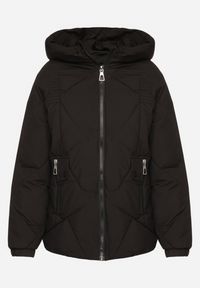 Born2be - Czarna Pikowana Kurtka z Kapturem Rękawy Zakończone Gumką Liliaz. Okazja: na co dzień, na spacer. Typ kołnierza: kaptur. Kolor: czarny. Materiał: jeans. Styl: casual #2