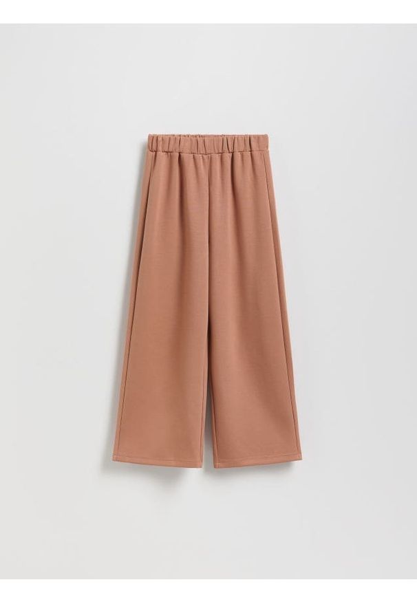 Reserved - Spodnie wide leg - brązowy. Kolor: brązowy. Materiał: tkanina