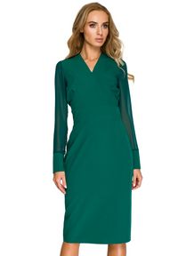 Stylove - Elegancka sukienka ołówkowa midi dekolt V szyfonowe rękawy zielona. Kolor: zielony. Materiał: szyfon. Typ sukienki: ołówkowe. Styl: elegancki. Długość: midi #3