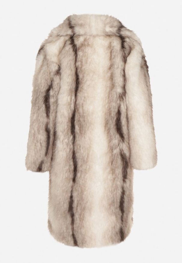 Born2be - Biały Płaszcz Futro z Szerokim Kołnierzem i Kieszeniami Ezinda. Okazja: do pracy, na co dzień, na spotkanie biznesowe. Typ kołnierza: golf. Kolor: biały. Materiał: futro. Styl: klasyczny, casual, elegancki, biznesowy