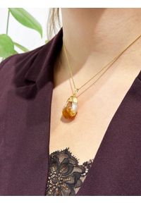 Brazi Druse Jewelry - Naszyjnik Cytryn Surowy złocony. Materiał: pozłacane, złote, srebrne. Wzór: aplikacja. Kamień szlachetny: cytryn #1