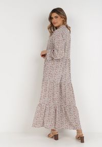 Born2be - Brązowo-Biała Sukienka Elime. Kolor: biały. Wzór: aplikacja, kwiaty. Długość: maxi #6