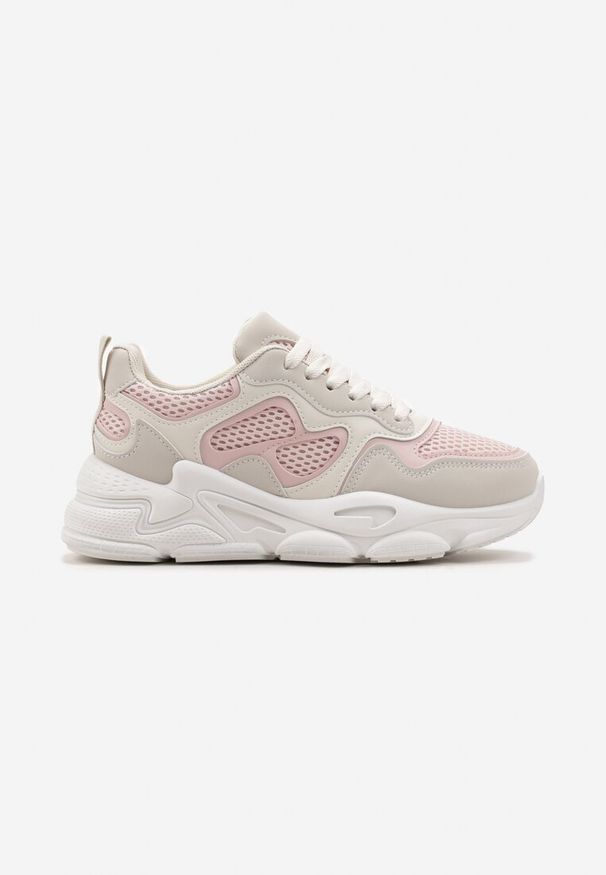Renee - Różowe Sneakersy przed Kostkę na Grubej Podeszwie Lefia. Wysokość cholewki: przed kostkę. Kolor: beżowy