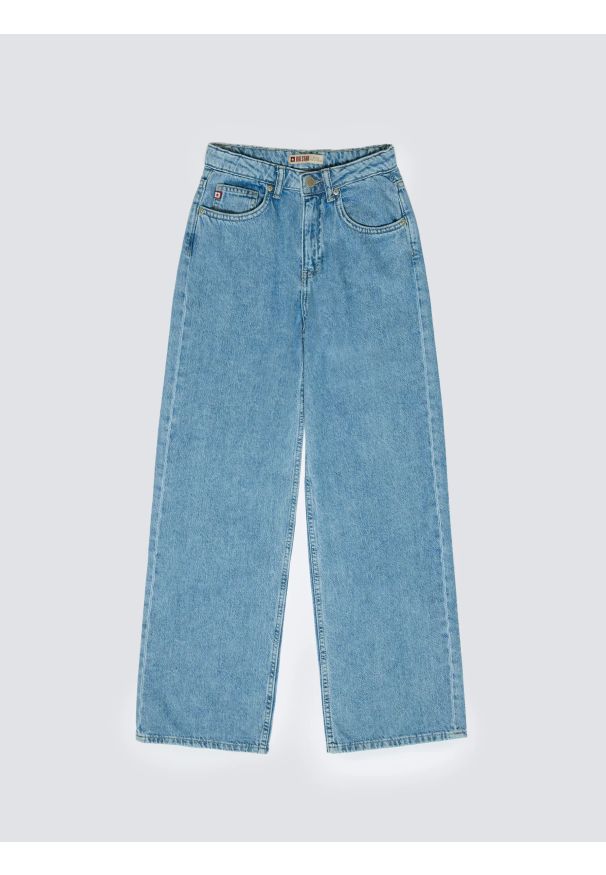 Big-Star - Jeansy dziewczęce z szeroką nogawką niebieskie Natalie 194. Okazja: na spacer, na co dzień, na uczelnię. Stan: podwyższony. Kolor: niebieski. Materiał: jeans. Sezon: lato. Styl: casual, młodzieżowy