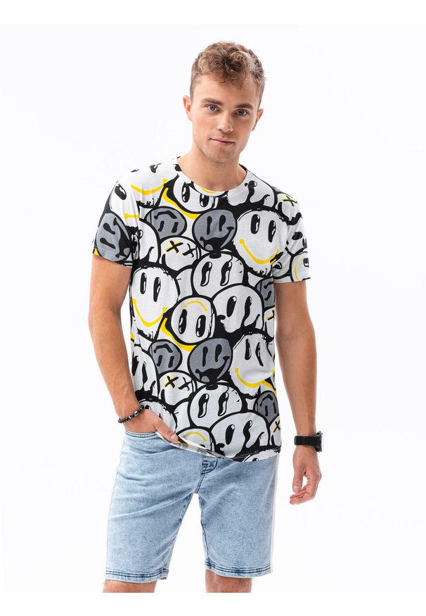 Żółty t-shirt Ombre Clothing z nadrukiem