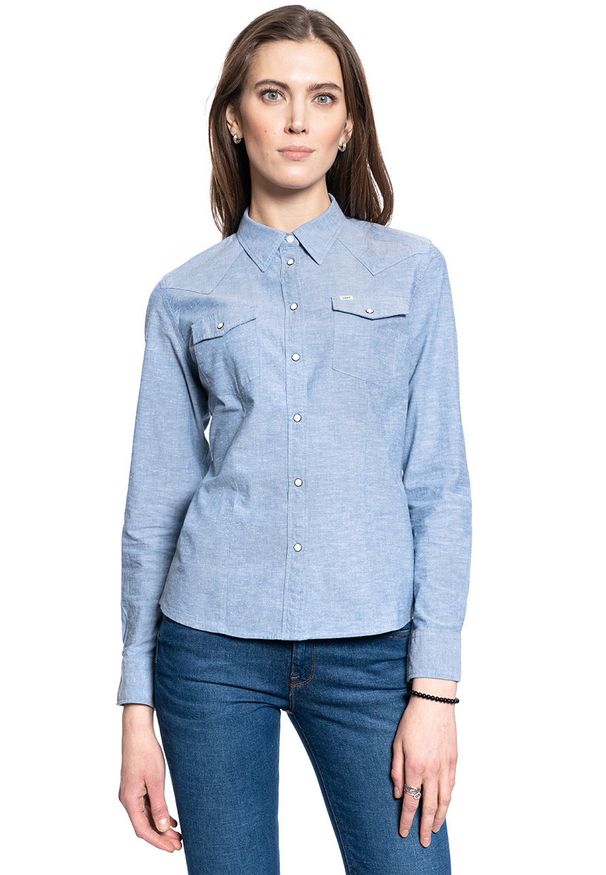 Lee - DAMSKA KOSZULA MATERIAŁOWA LEE SLIM WESTERN SHIRT SUMMER BLUE L45RHONJ 112110416. Materiał: materiał