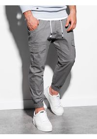 Ombre Clothing - Spodnie męskie JOGGERY z kieszeniami cargo - szare V2 P886 - L. Kolor: szary. Materiał: bawełna, elastan. Wzór: geometria #3