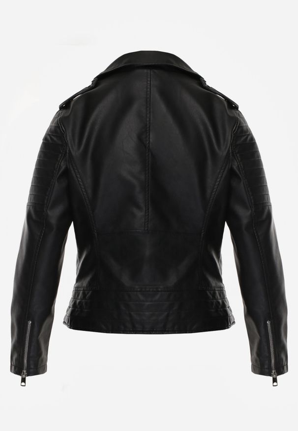 Born2be - Czarna Klasyczna Kurtka Ramoneska w Motocyklowym Stylu Kelmi. Okazja: na co dzień. Kolor: czarny. Materiał: jeans, poliester, skóra. Styl: klasyczny