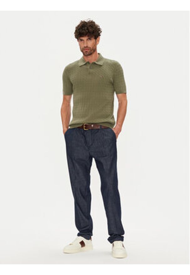 TOMMY HILFIGER - Tommy Hilfiger Polo MW0MW40701 Zielony Regular Fit. Typ kołnierza: polo. Kolor: zielony. Materiał: bawełna