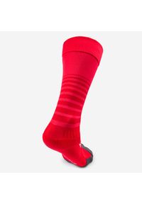 KIPSTA - Chaussettes de football rayée enfant F500 Rose Fluo. Kolor: różowy, szary, wielokolorowy, czerwony. Materiał: elastan, poliamid. Sport: piłka nożna #1