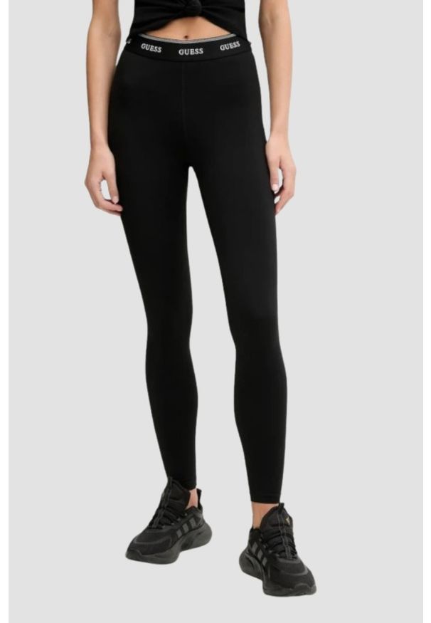 Guess - GUESS Czarne damskie legginsy Alba, Rozmiar M. Okazja: na co dzień. Kolor: czarny. Materiał: materiał. Styl: casual