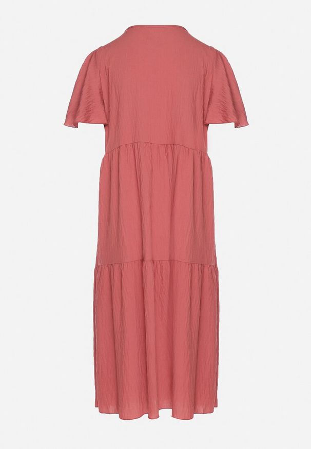 Born2be - Ciemnoróżowa Wiskozowa Sukienka Rozkloszowana z Dekoltem V Natilenia. Okazja: na co dzień. Kolor: różowy. Materiał: wiskoza. Styl: elegancki, casual, klasyczny