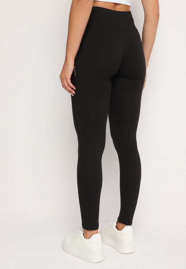 Born2be - Czarne Dzianinowe Legginsy z Gumką w Pasie Junimza. Stan: podwyższony. Kolor: czarny. Materiał: dzianina. Styl: klasyczny