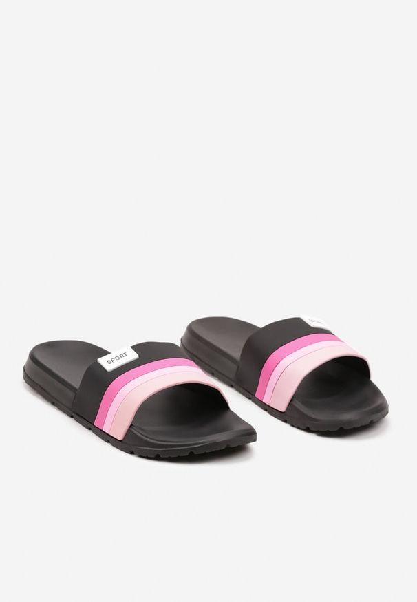 Born2be - Czarno-Różowe Klapki z Lekkiej Pianki na Płaskiej Podeszwie Uvetta. Okazja: na co dzień, na plażę. Nosek buta: otwarty. Kolor: czarny. Obcas: na płaskiej podeszwie. Styl: sportowy, klasyczny, casual