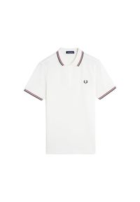 Koszulka Polo Fred Perry z Podwójnym Obszyciem Biało-Czerwono-Granatowa. Okazja: na co dzień. Typ kołnierza: polo. Kolor: biały. Materiał: bawełna. Styl: casual #1