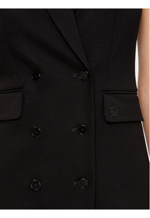 Karl Lagerfeld - KARL LAGERFELD Sukienka codzienna Punto 231W1312 Czarny Regular Fit. Okazja: na co dzień. Typ kołnierza: dekolt w karo. Kolor: czarny. Materiał: syntetyk, wiskoza. Typ sukienki: proste. Styl: casual