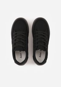 Renee - Czarne Chunky Sneakersy na Tłoczonej Platformie Trianne. Okazja: na spacer, na co dzień. Zapięcie: sznurówki. Kolor: czarny. Materiał: jeans. Wzór: aplikacja. Obcas: na platformie. Sport: turystyka piesza #6