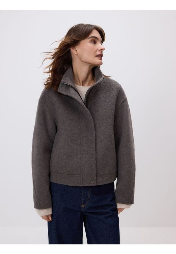 Reserved - Kurtka handmade z wełną - szary. Kolor: szary. Materiał: wełna