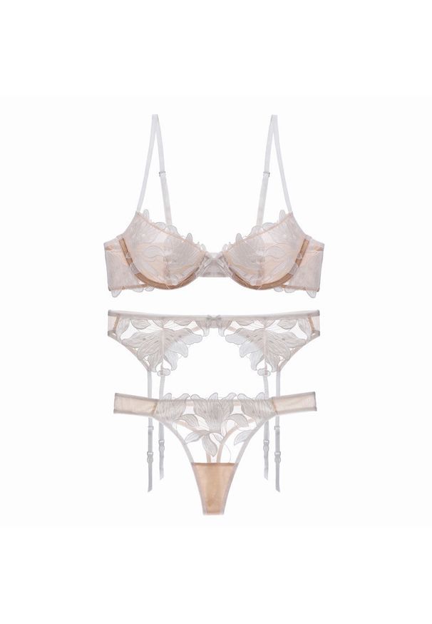 Intica - Komplet bielizny z delikatnym zdobieniem na wyjątkowe okazje Miyako. Kolor: beżowy. Materiał: materiał. Wzór: aplikacja